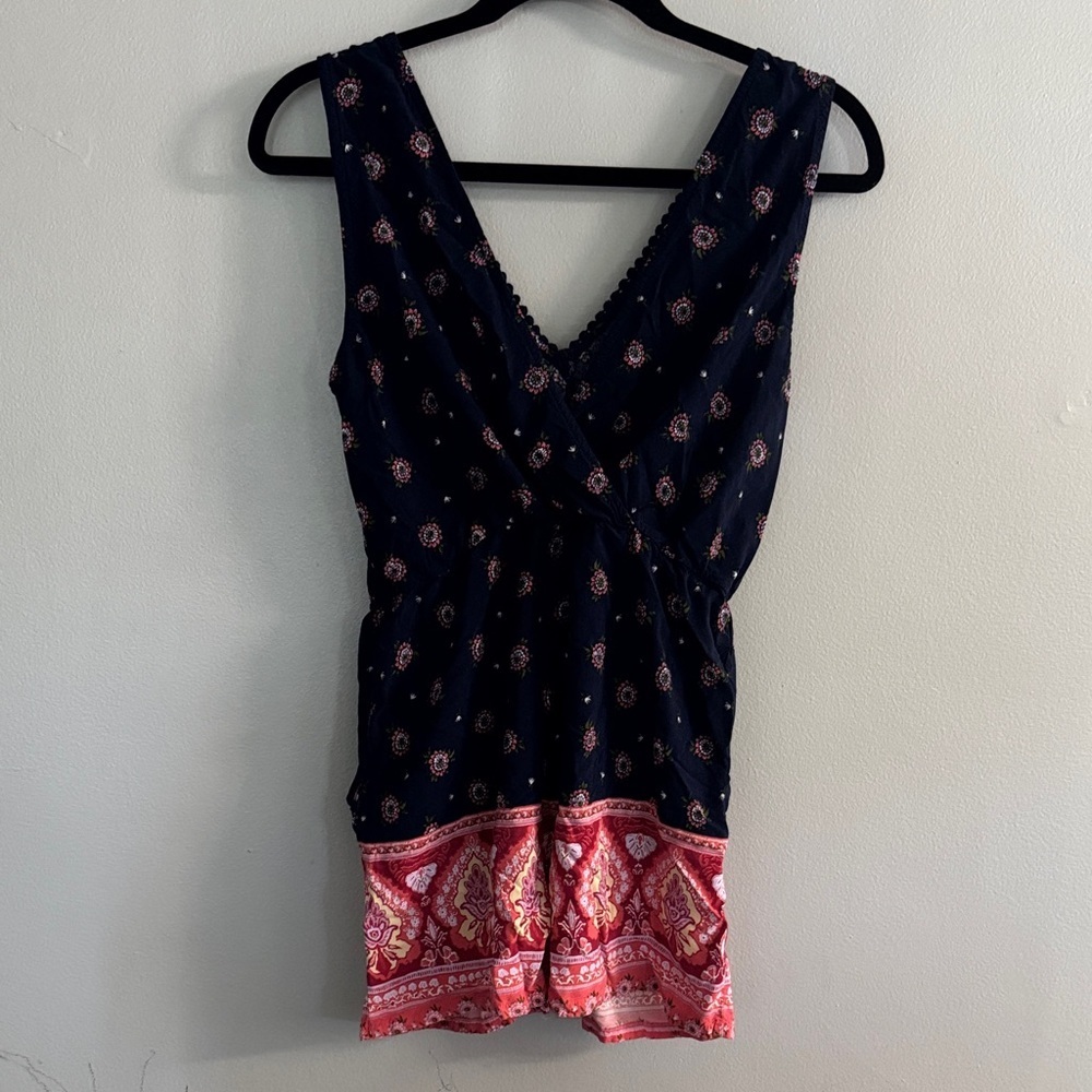 Navy and Pink As U Wish Sleeveless Romper - Picture 6 of 6
